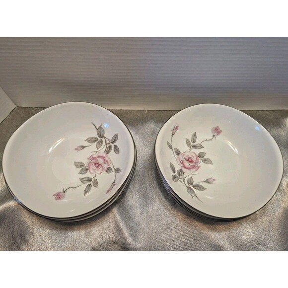 Three Castle China Garland Set Of 8 Dinner Bowls Pink Roses - Picture 1 of 7